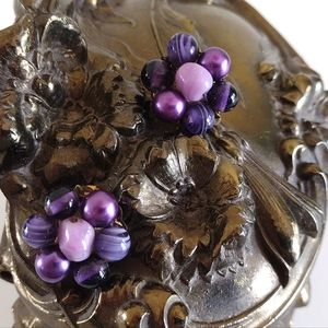 Purple Glass Wire Beaded Clip Earrings Japan